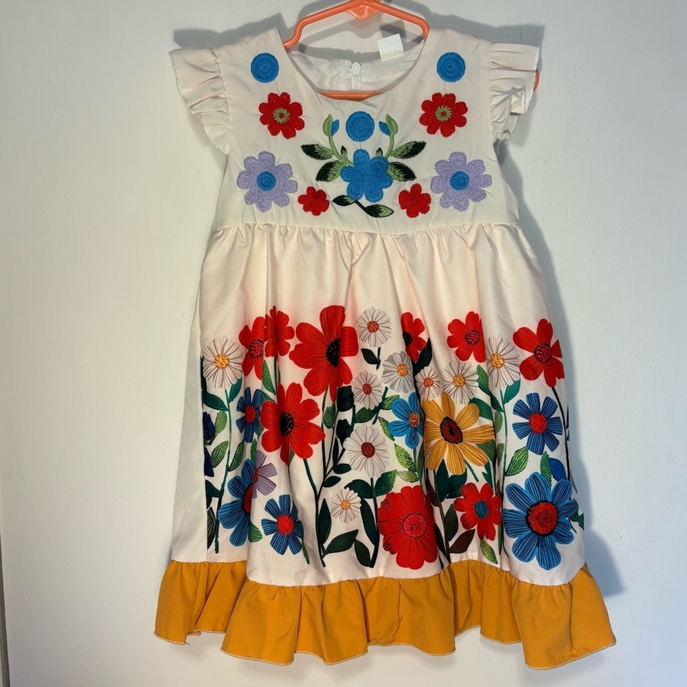 Mini Taylor Embroidered Floral Dress Girls Flutter‎ Sleeve Size 1-2Y